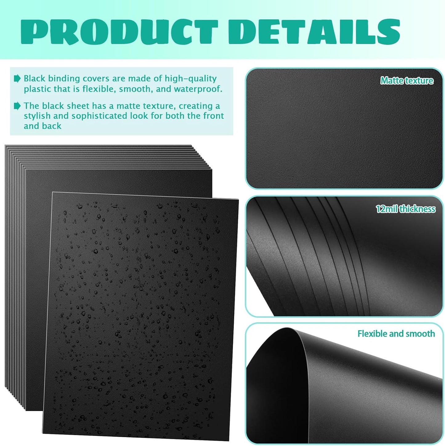 VOKOY 60 Pack 8.5x11 Inches Binding Covers and Backs Set, Letter Size Quality Un-Punched Report Covers, 30 Pcs 10mil Clear Binding Covers 30 Pcs 12mil Black Plastic Covers for Home Office School