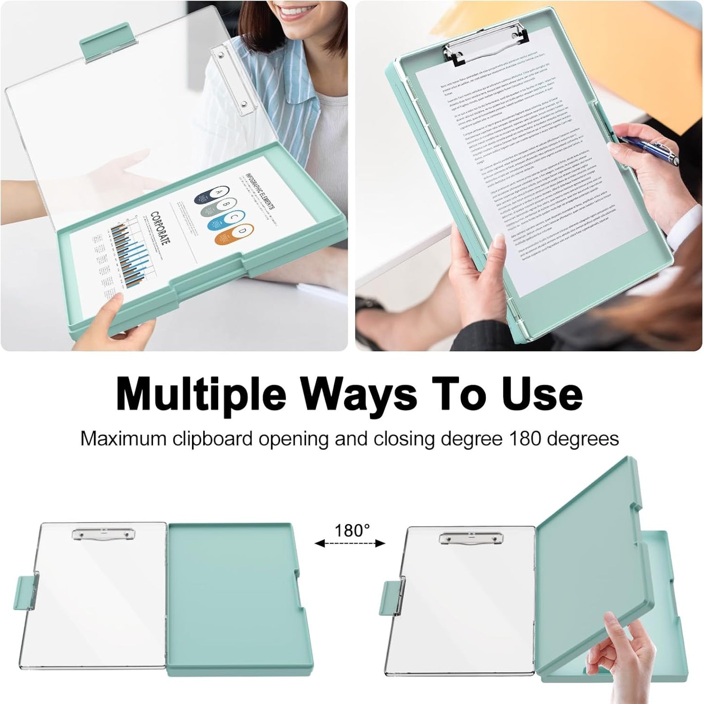Piasoenc Clipboard with Storage, 8.5 x 11 Clip Boards with 2 Storage Case and A4 Paper Folder, Clear Dry Erase Top Panel, Heavy Duty Plastic, Folio & Side Opening, for Nurses, Teachers, Lawers,Black