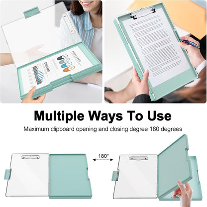 Piasoenc Clipboard with Storage, 8.5 x 11 Clip Boards with 2 Storage Case and A4 Paper Folder, Clear Dry Erase Top Panel, Heavy Duty Plastic, Folio & Side Opening, for Nurses, Teachers, Lawers,Black