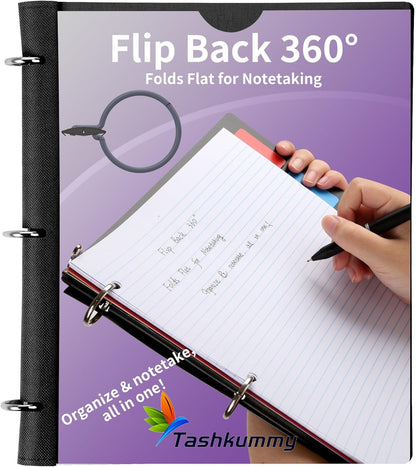 360 Degree Pivotable Binder, Upgraded 3 Ring Binder 1 inch 4 Pack, Flexible Binders 3 Ring, Foldable Three Ring Binders- Black, White, Blue, Red