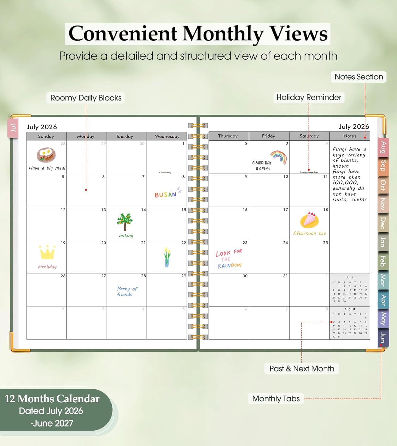 2026 Planner, Weekly and Monthly Calendar Planner from January 2026 - December 2026, 8.5" x 11" Hardcover Leather Hourly Appointment Book with Tabs, Spiral Daily Planners for School Work Home, Green