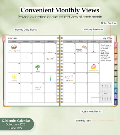 2026 Planner, Weekly and Monthly Calendar Planner from January 2026 - December 2026, 8.5" x 11" Hardcover Leather Hourly Appointment Book with Tabs, Spiral Daily Planners for School Work Home, Green