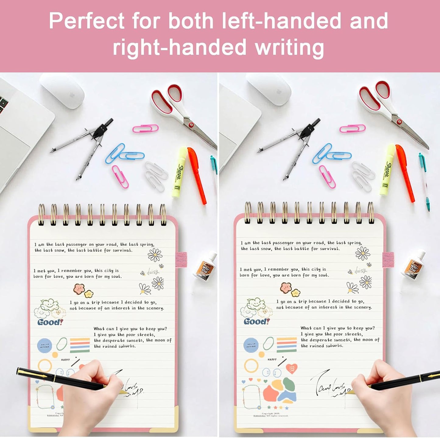 A5 Top Spiral Notebook, Large Leather Hardcover Top Bound Steno Pads, 240 Pages 100 gsm Thick Lined Paper Left Handed Notebook Journal for Work, School, Meeting Writing - Brown, 5.9" x 8.5"