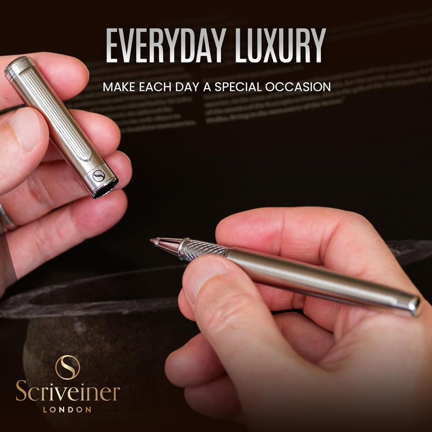 Scriveiner Midnight Blue Rollerball Pen - Stunning Blue Lacquer Luxury Pen, Chrome Finish, Schmidt Ink Refills, Men & Women, Professional, Executive Office, Nice Pen
