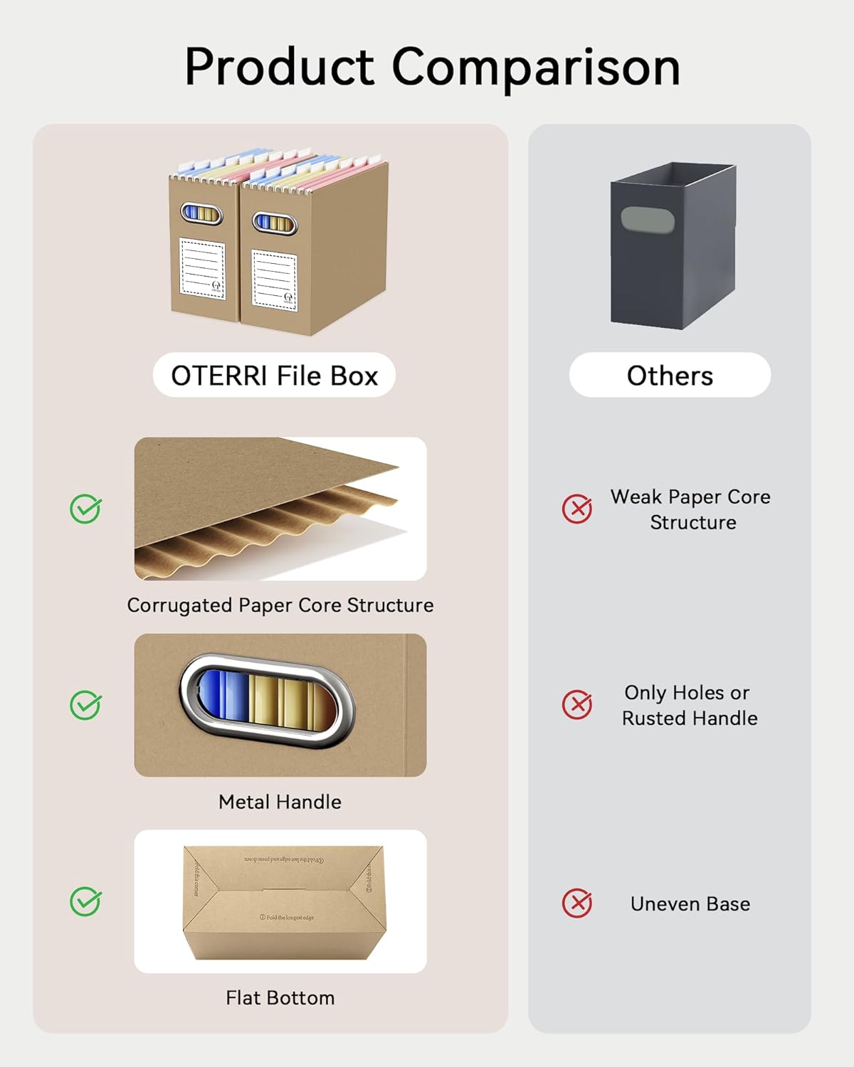 Oterri File Organizer Box, Portable Collapsible Cardboard File Folder Organizer with Handle for Letter Size Hanging Files, Document Storage Box for Home Office & Classroom (4 Packs, Black)
