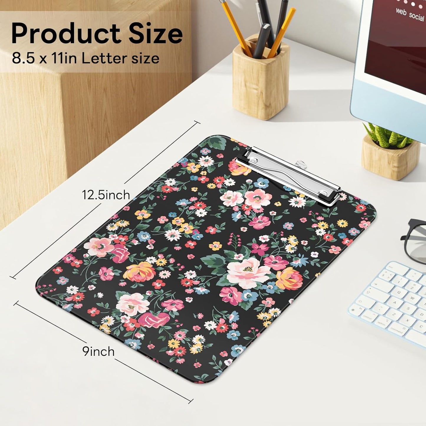 Plastic Cute Clipboard Low-Profile Metal Clip, A4 Letter Size 9 x 12.5 in, 8.5 x 11 Paper Clip Board for Teachers, Nurses, Classroom,Cute Black Cats