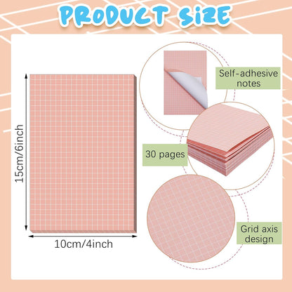 Jecery 9 Pack 4 x 6 Inch Grid Sticky Notes Self Adhesive Memo Pad Cute Graph Paper Self Stick Note Pads with Grid Lines for Gifts Office Supplies, 270 Sheets(Soft Colors)