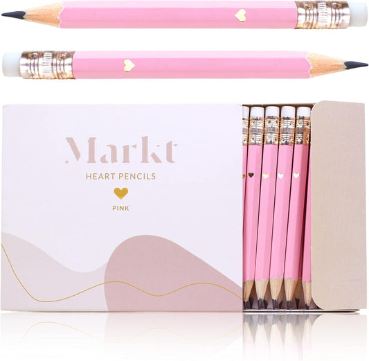 Heart Pencils for Baby Shower Games and Bridal Shower Games, Mini Pencils, Small Pencil Set For Game Prizes, Bridal Pens (White / Gold)