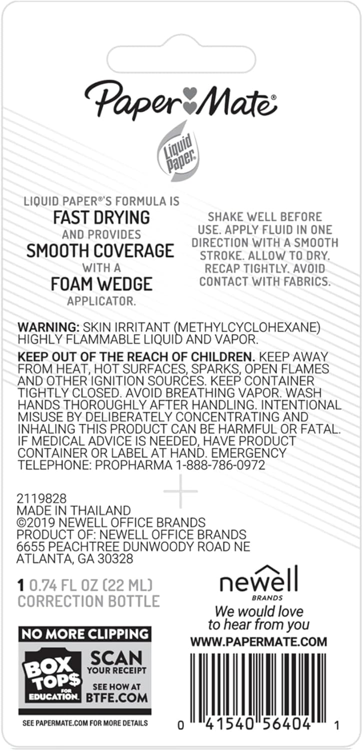 Liquid Paper® Smooth-Coverage Correction Fluid, Fast Dry, 22 mL Bottle
