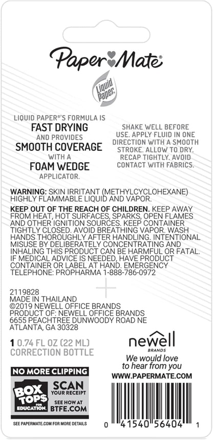 Liquid Paper 5640415 .74 Oz White Liquid Correction Fluid