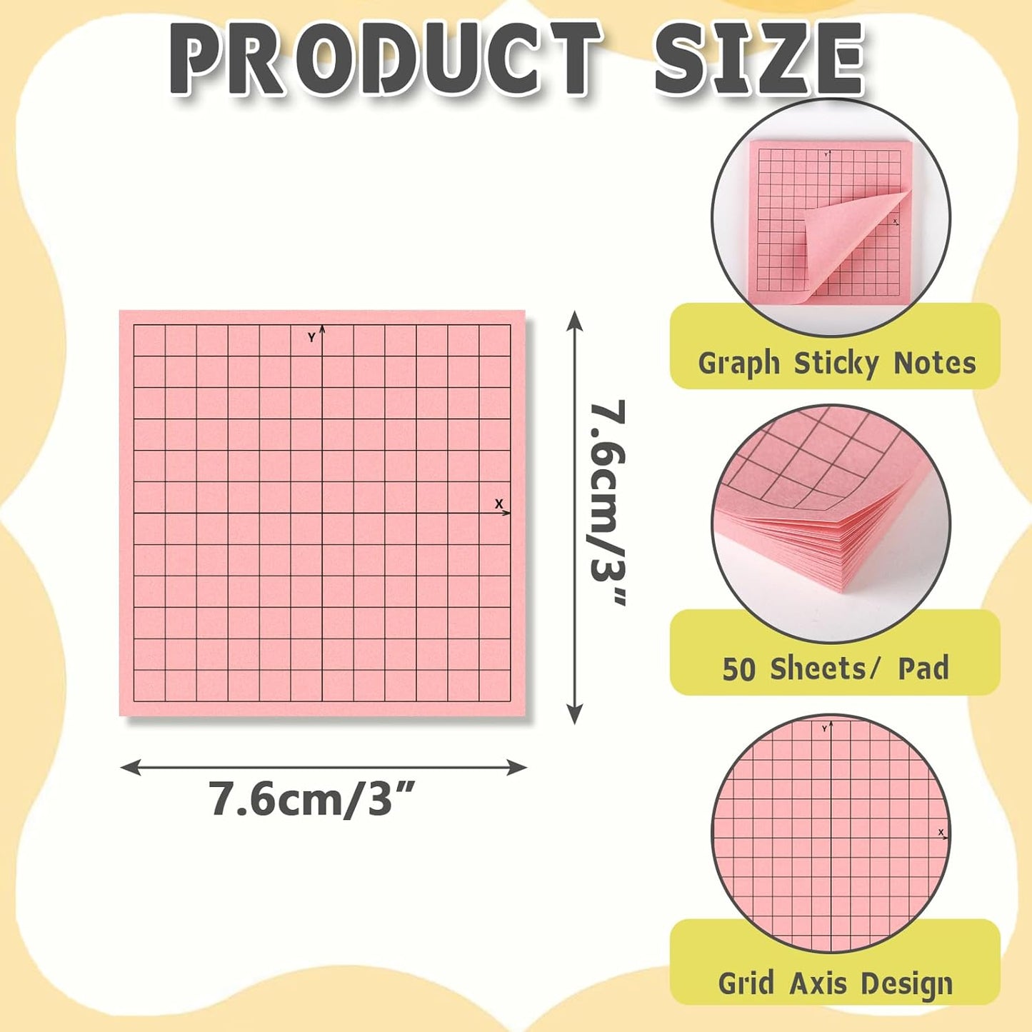 8PCS Graph Paper Sticky Notes 800 Sheets Self Adhesive Mini X Y Axis Coordinate Plane Post It 20 X 20 Four Quadrant Grid Pad for School Office Supplies 3 X 3 Inch