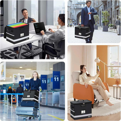 File Box with Lock - Portable File Organizer Box with Handle, Sturdy Important Document Organizer with Label, Slide, Reflective Strip for Hanging Letter/Legal Folder