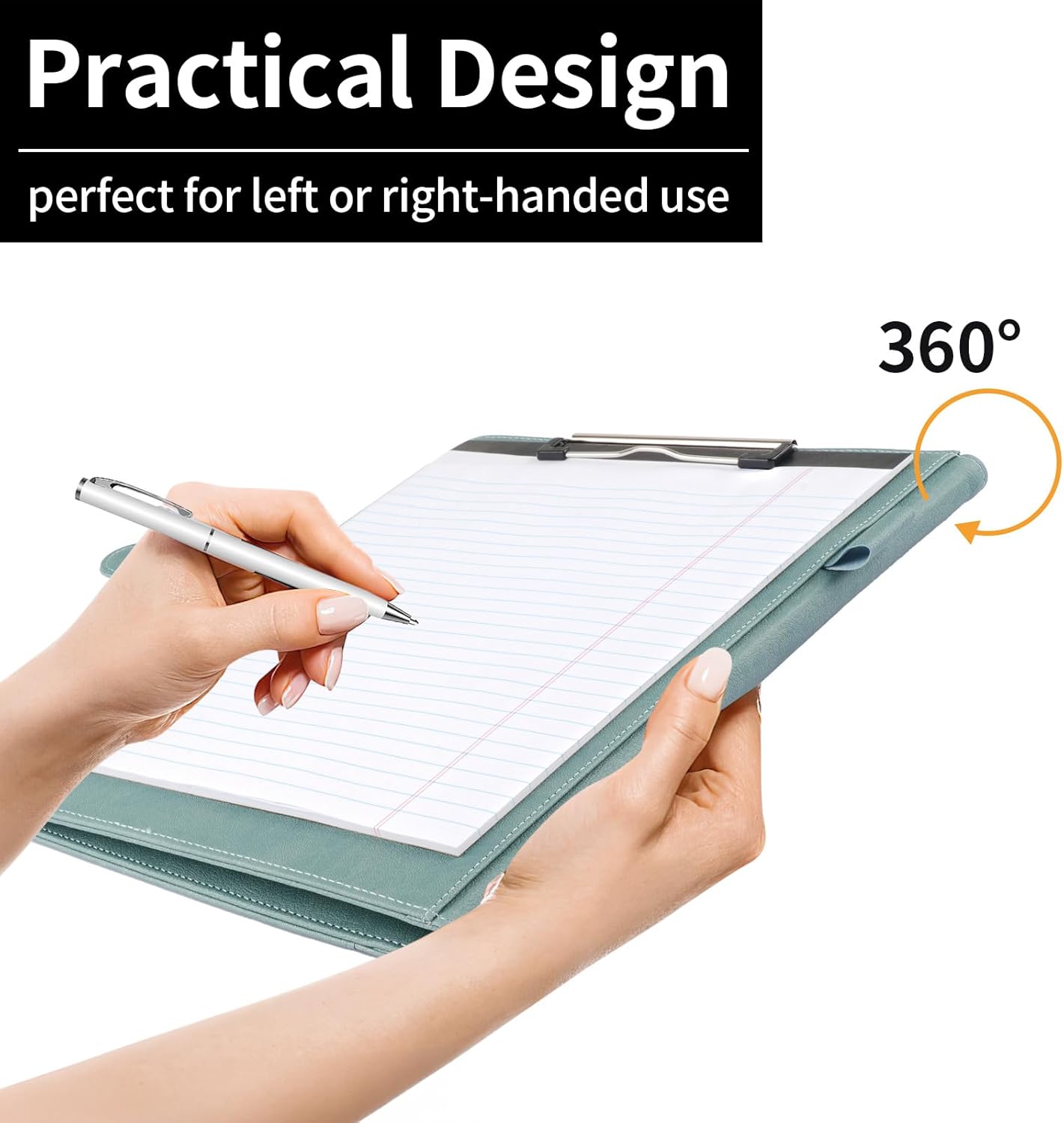 Professional Padfolio with Clipboard, Faux Leather Portfolio Folder Binder, Legal Pad Holder for A4 Letter Size Notepad, Resume, Writing Pad, Ideal Organizer for Business Office Conference, Black