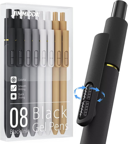 8Pcs Black Gel Pens - 0.7mm Medium Point Black Ink Pens | Smooth Writing - Quick Drying Retractable Pen for Men Women (Morandi - 8Pcs)
