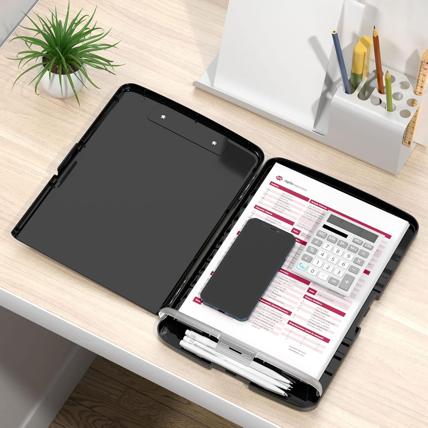 Rimilak Plastic Clipboard with Storage, 8.5 x 11 High Capacity Folio Nursing Case with Pen Holder, Size 14.2 x 9.6 x 1.2″ Folder Side-Opening for Classroom, Teacher, Smooth Writing, Dark Green