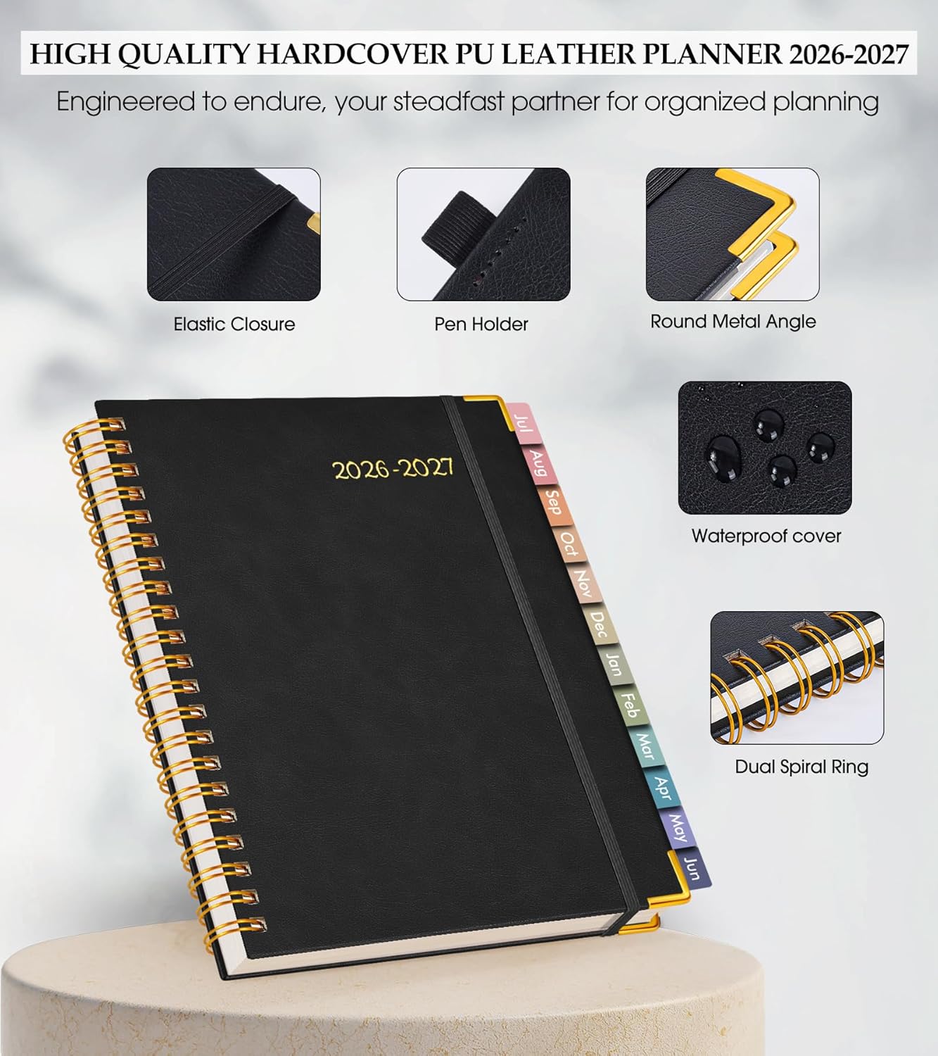 2026 Planner, Weekly and Monthly Calendar Planner from January 2026 - December 2026, 8.5" x 11" Hardcover Leather Hourly Appointment Book with Tabs, Spiral Daily Planners for School Work Home, Green