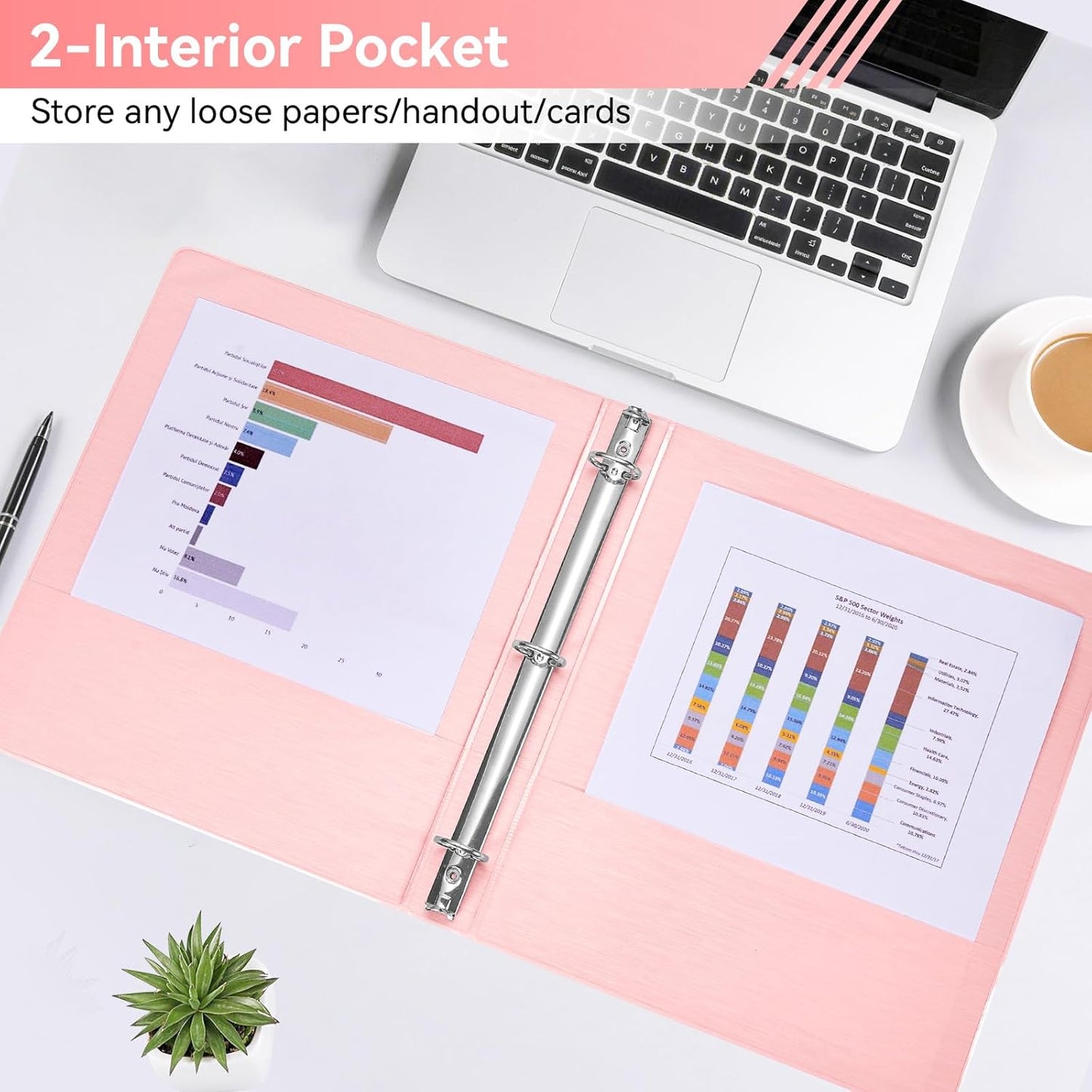 SUIN 1 Inch 3 Ring Binder, Clear 1'' View Presentation Binders with 2 Pockets, Fits 8.5 x 11 Letter Size, Durable Polypropylene, Non-Stick & PVC-Free for School, Office & Home (Orange)