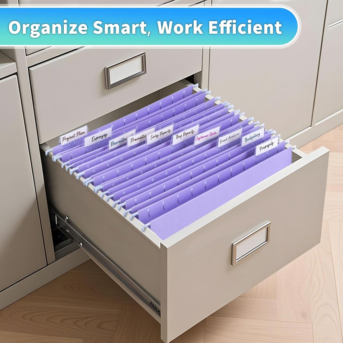 25-Pack Green Hanging File Folders, Letter Size (8.5" x 11") with 1/5-Cut Tabs,Includes 35 Transparent Label Cards & 50 Sticker Labels for Home & Office Organization