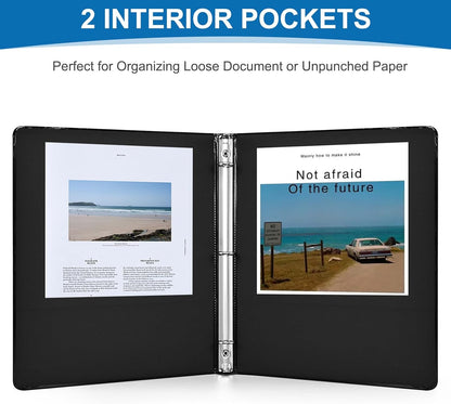 1/2 Inch 3-Ring Binder, 0.5-inch Round Ring Binder with 2 Inside Pockets, 12 Pack White Binders, Clear View CoverBinder Holds 8.5'' x 11''Paper for Office/Home/Back to School