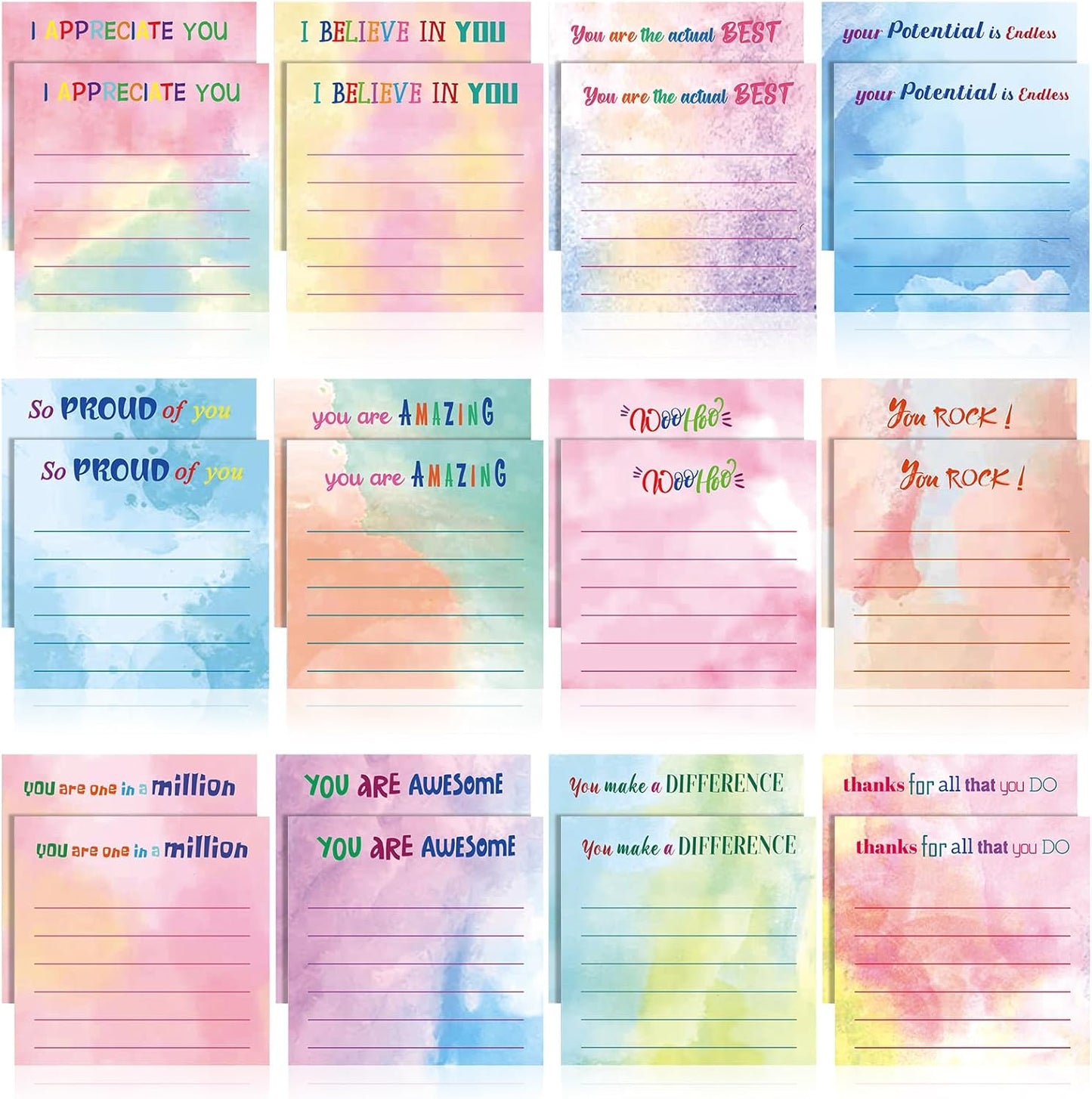 Yinder 48 Pcs Inspirational Sticky Notes Cute Motivational Sticky Notes Pad End of Year Employee Appreciation Gifts Bulk for Teacher Nurse Coworkers Office Supplies 3 x 3'' (Thank You,Dark Color)