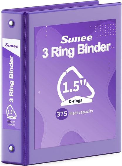 SUNEE 3 Ring Binder 2 Inch, Clear View Binder Three Ring PVC-Free (Fit 8.5x11 Inches) for School or Office Supplies, Light Purple, 1 Pack