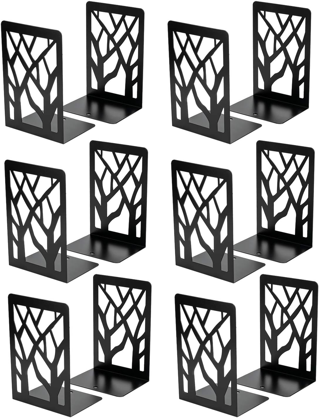 MaxGear Book Ends Tree Design Modern Bookends for Shelves, Non-Skid Book Holder, Heavy Duty Metal Book Storage for Books/CDs, Decorative Book Stopper for Home, 7 x 4.7 x 3.5”, Black,2 Pair/4 Pieces
