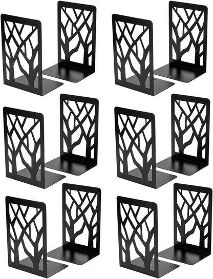 MaxGear Book Ends Tree Design Modern Bookends for Shelves, Non-Skid Book Holder, Heavy Duty Metal Book Storage for Books/CDs, Decorative Book Stopper for Home, 7 x 4.7 x 3.5”, Black,2 Pair/4 Pieces