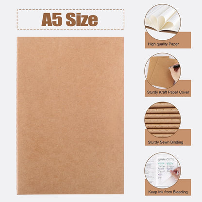 EOOUT 24 Pack Blank Kraft Notebooks, A5 Journals Notebook Bulk, Unlined Paper Sketchbooks, 8.3x5.5in 60 Pages Travel Journal Set for Journaling, Student, Kids, Writing