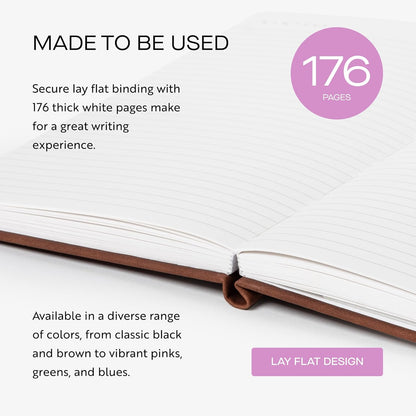 Oriole Vegan Leather Ruled Notebook - Chestnut Brown | 176 Pages of Thick Lined Paper | Soft Touch Hardcover Journal (5 x 8 in) with Gold Foil Bird Design & Luxury Gift Box