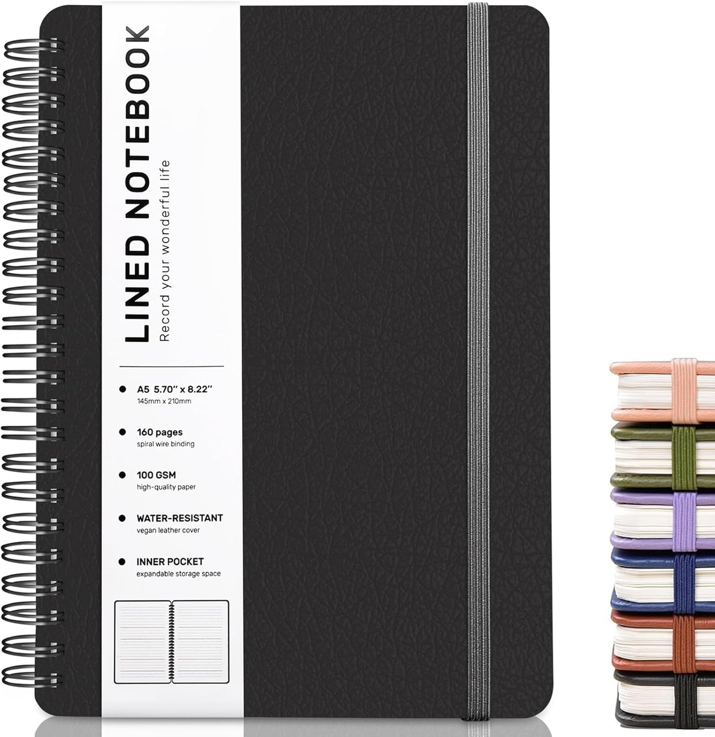 ABERLLS Lined Spiral Journal Notebook with 160 Pages, 8×5.7in, A5 Spiral Notebook, Journaling Notebooks for Work, School, Women, Men, College Ruled Spiral Notebook, Hardcover Leather Journals, Blue