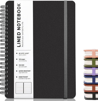 ABERLLS Lined Spiral Journal Notebook with 160 Pages, 8×5.7in, A5 Spiral Notebook, Journaling Notebooks for Work, School, Women, Men, College Ruled Spiral Notebook, Hardcover Leather Journals, Blue