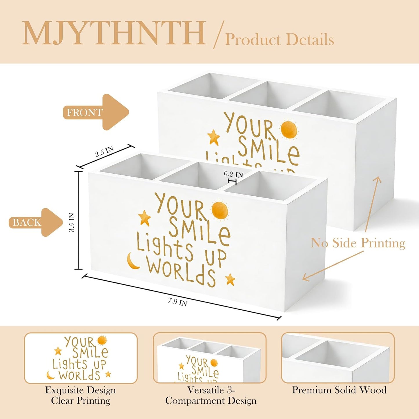 Don't Overthink It Inspirational Pencil Pen Holder for Desk, Pink Positive Affirmations Wooden Box Sign Pen Holder Organizer for Home Office School Desk Accessories