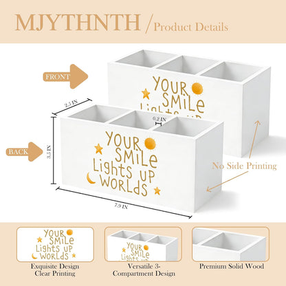 Don't Overthink It Inspirational Pencil Pen Holder for Desk, Pink Positive Affirmations Wooden Box Sign Pen Holder Organizer for Home Office School Desk Accessories