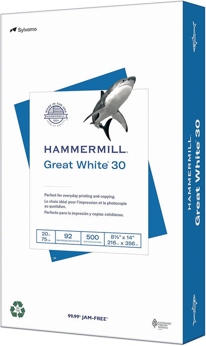 Hammermill Printer Paper, Great White 30% Recycled Paper, 8.5 x 11 - 3 Ream (1,500 Sheets) - 92 Bright, Made in the USA