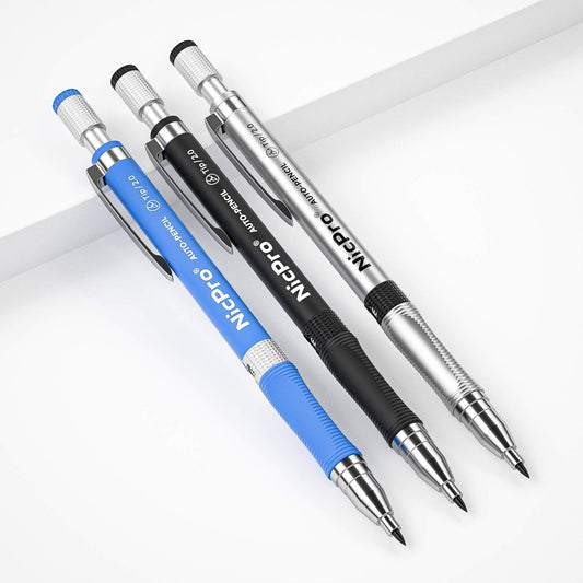 Nicpro 29 Pieces 2mm Mechanical Pencil Set, 9 PCS Drafting Carpenter Pencils 2.0 mm for Art Drawing Sketching construction with 192 Lead Refills Pre-Sharpen HB & 2B & Colors, 2 Erasers, 2 Sharpener