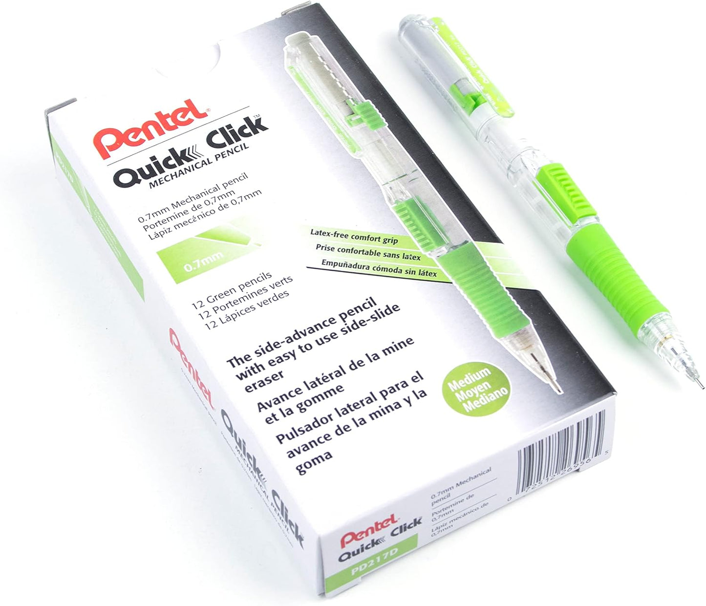 Pentel Quick Click Mechanical Pencil, (0.7mm), Medium, Black Barrel, Box of 12 Pencils (PD217A)
