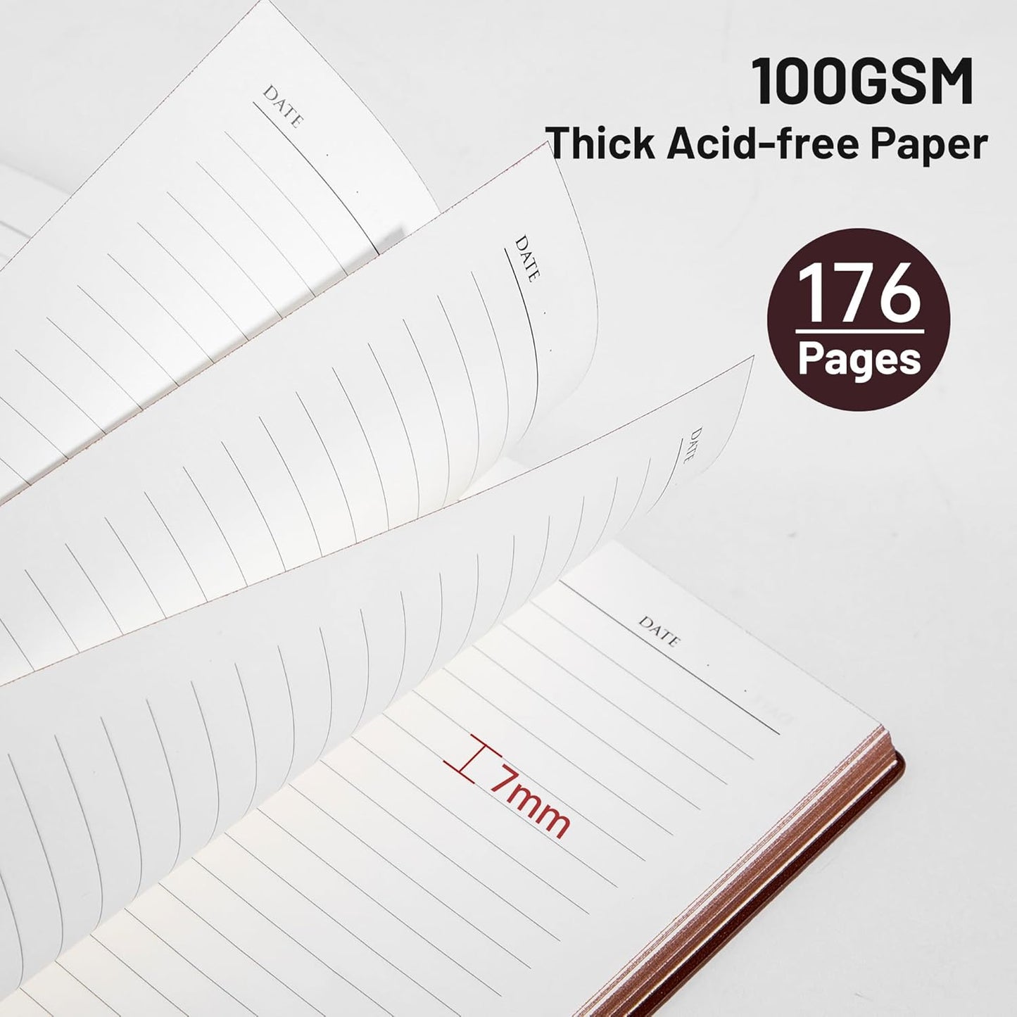 CAGIE Lined Journal Notebook for Men & Women,176 Pages A5 Medium Size, Softcover Leather Journals for Writing, College Ruled Notebook for Work & School, 100 GSM Thick Paper (5.7'' x 8.3'') (Burgundy)