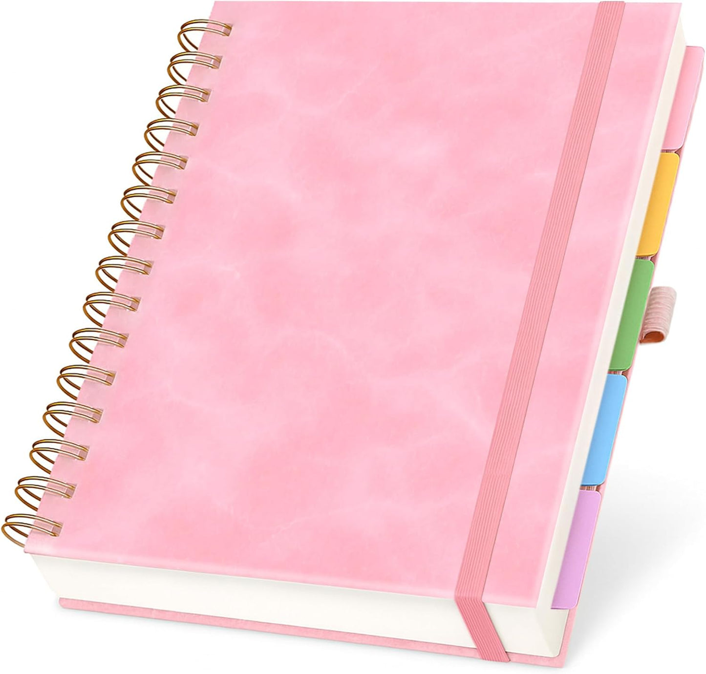Hardcover Leather Lined Spiral Notebook 8x10" with Removable Dividers - Black - 300 Pages 5 Subject College Ruled Notebook for Work with Tabs, Pockets, and Pen Loop for Note Taking, Large Journal