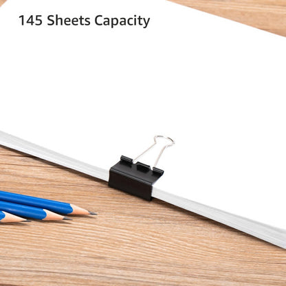 Amazon Basics Sturdy Binder Clips, Office Supplies, Small 0.75 in, Document Organizing, School Supplies, Black, 144 Count