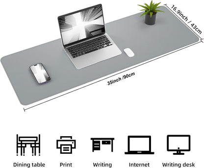 Large Desk Mat 47.2" x 17" Leather Desk Pad Protector with Natural Cork & PU Leather, Non-Slip Office Desk Mat, Large Mouse Pad, Waterproof Desk Blotter pad for Office&Home(Black)