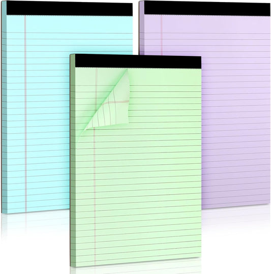 Colored Legal Pads, 3 Pack Writing Pads 8.5 x 11 inch, Micro Perforated Notebooks with Sturdy Back, Wide Ruled, 30 Sheets Per Writing Pad for School, College, Office, Professional (Blue/Purple/Green)
