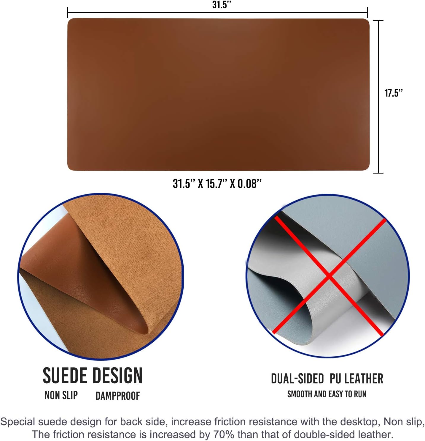 Aothia Non-Slip Waterproof PU Leather Desk Pad Protector for Mouse, Writing Desk, Office, Home, Laptop Blotter, 23.6" x 13.7", Black - Colors A