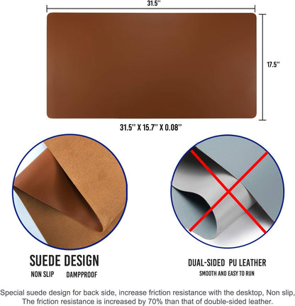 Aothia Non-Slip Waterproof PU Leather Desk Pad Protector for Mouse, Writing Desk, Office, Home, Laptop Blotter, 23.6" x 13.7", Black - Colors A