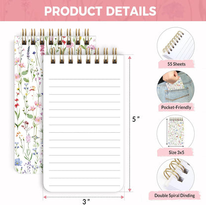 SKYDUE Small Notebooks, 3x5 Pocket Notepads with Aesthetic Covers, Mini Spiral Notebook with Lined Pages for Work Nursing School Essentials, Set Of 8