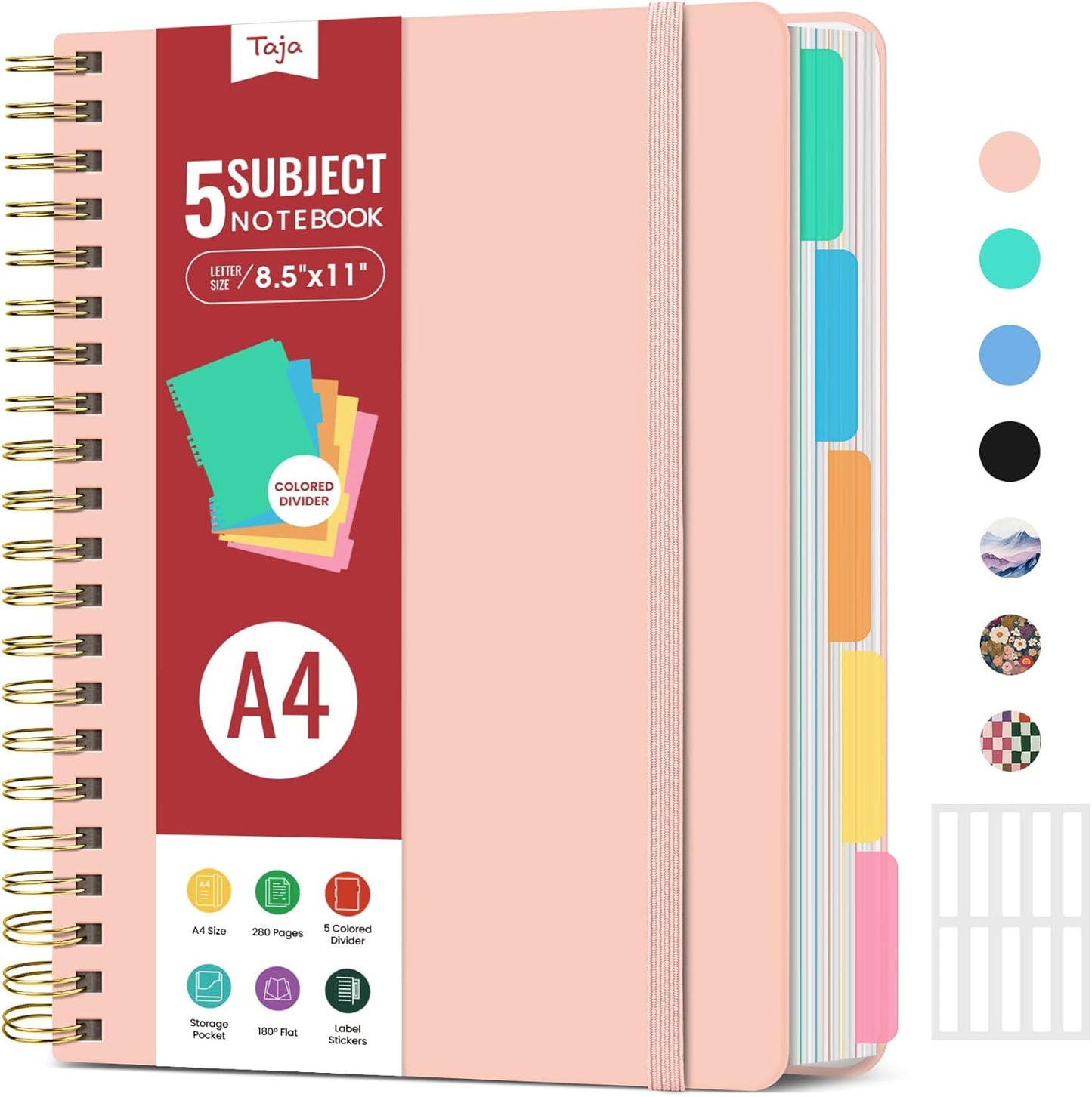 Hardcover Spiral Journal Notebooks for Work With Removable Dividers & Tabs, 8.5"x11" 5 Subject Notebook for Note Taking & Organizer, A4 College Ruled Lined Journal for Women & Writing, Aquamarine, 280 Pages