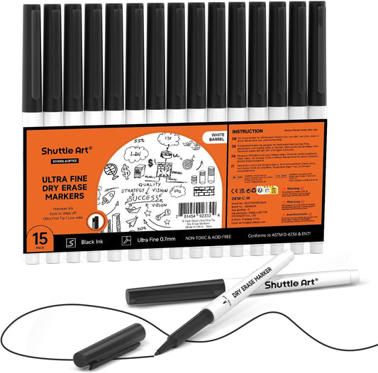 Shuttle Art Dry Erase Markers, 15 Colors Magnetic Whiteboard Markers, Fine Point, Perfect For Writing on Whiteboards, Dry-Erase Boards,Mirrors for School Office Home