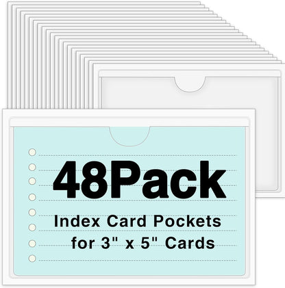 36 Pack 3" x 5" Index Card Holder Adhesive Plastic Label Holders Clear Tote Bag Labels Stickers for Organizing Storage Bins Library Card Shelves