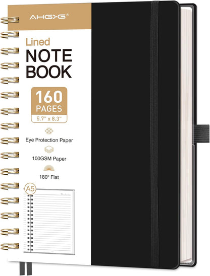 AHGXG Spiral Journal Notebook, 160 Lined Pages, A5 Medium Size (5.7'' x 8.3''), for Men & Women, Journaling, Writing, Work & Office, Hardcover, 100 GSM Thick Paper (Light Green)