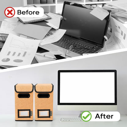 BALEINE File Organizer Box with Lid, Collapsible File Folder Organizer with Plastic Slide, Hanging File Folder Box for Office Document Storage (1 Pack, Black)