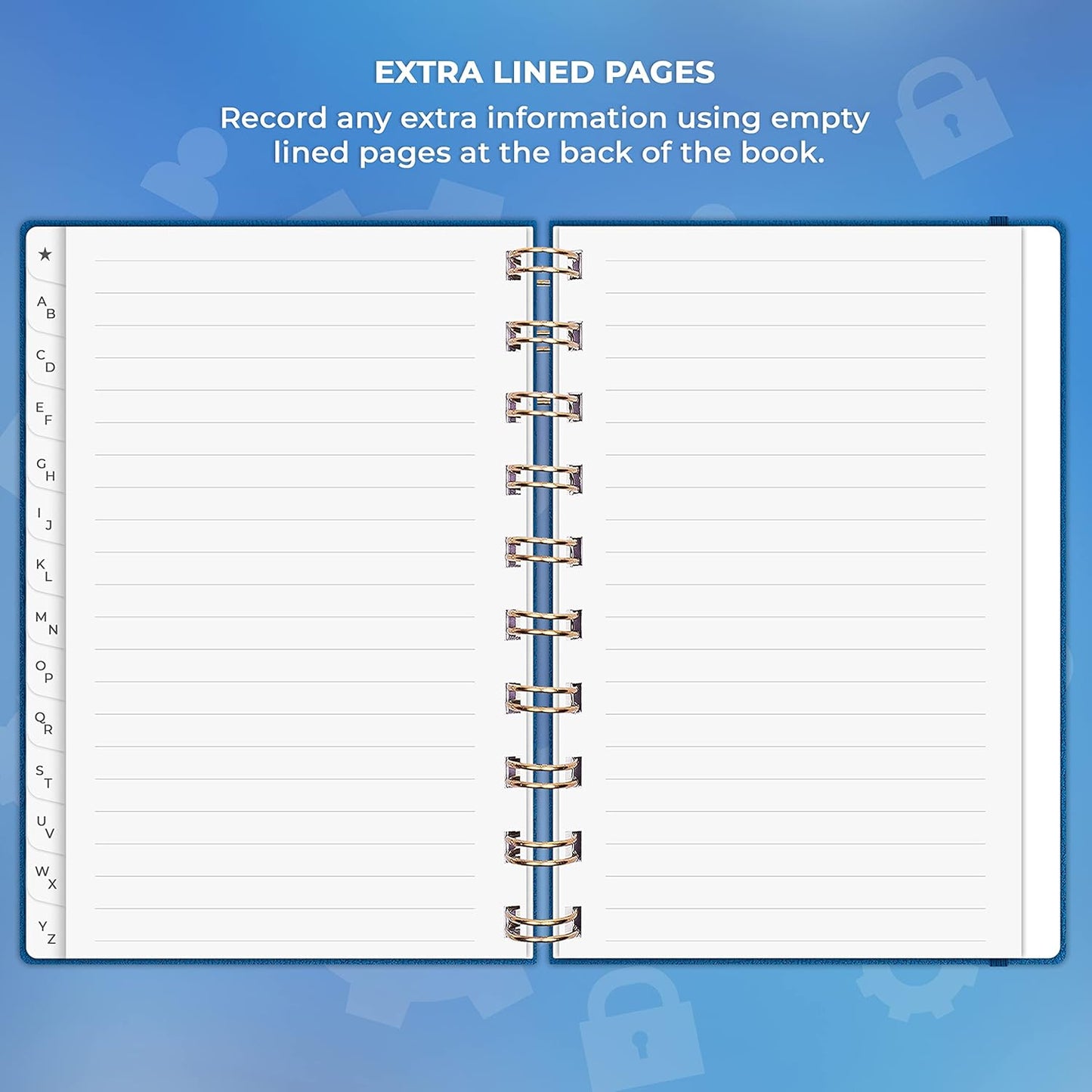 Clever Fox Password Book Spiral – Internet Address & Password Organizer with Laminated Alphabetical Tabs – Password Keeper Journal – Hardcover, Medium Size, 6.1x7.7” (Mystic Blue)
